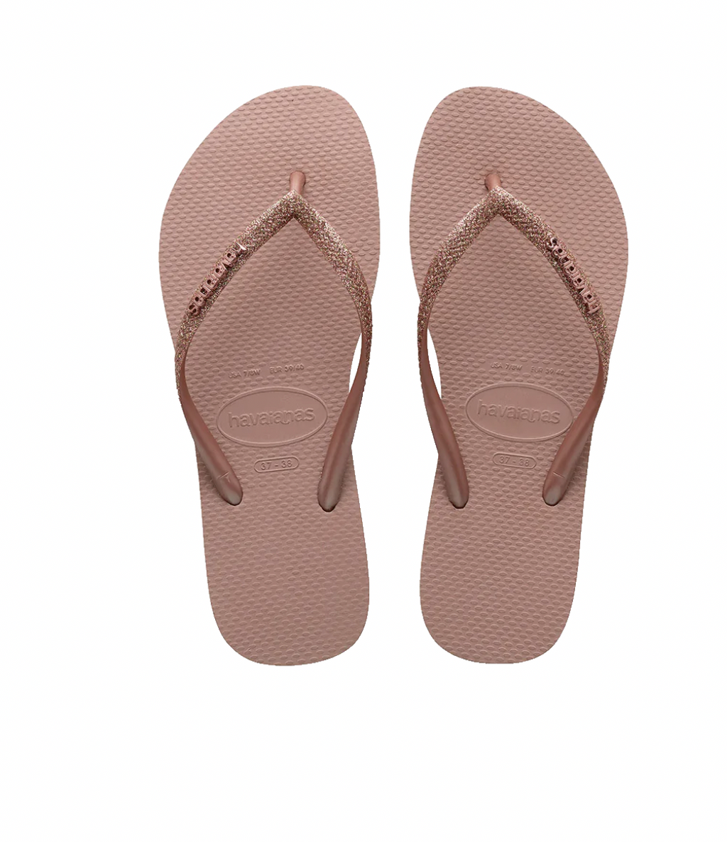 Havaianas Kids Slim Metal Logo Glitter II Ballet Rose/Golden Blush