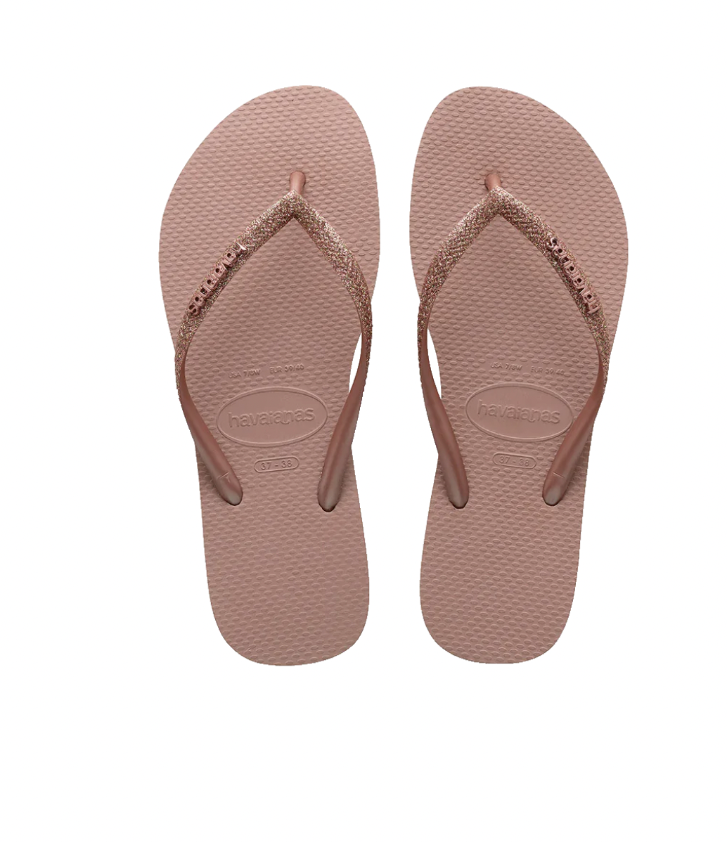 Havaianas Kids Slim Metal Logo Glitter II Ballet Rose/Golden Blush