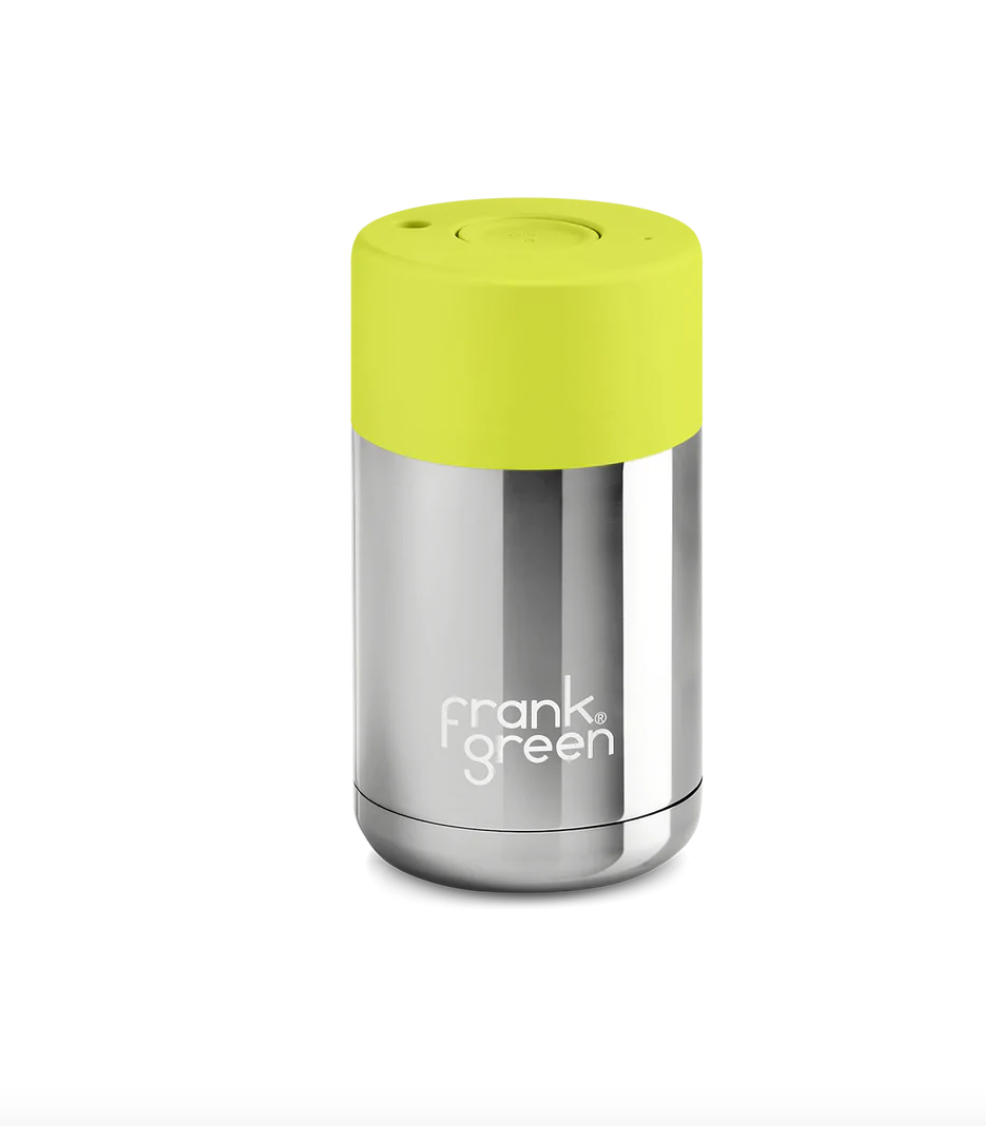 Frank Green 295ml/10oz Ceramic Reusable Cup - Chrome Silver/Neon Yellow