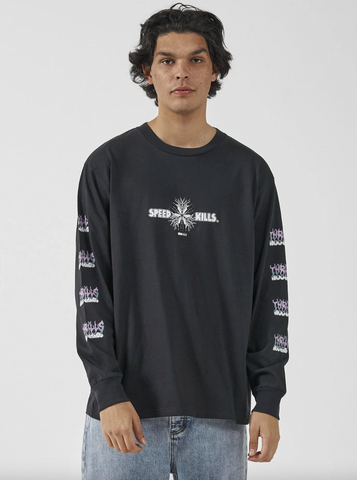 Speed Killer Oversize Fit Long Sleeve Tee - Washed Black